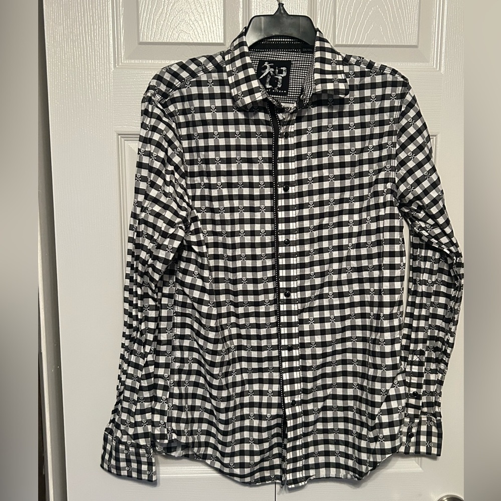 Age of Wisdom Men Pearl Snap Button Down Shirt‎ Medium Casual Skull Design